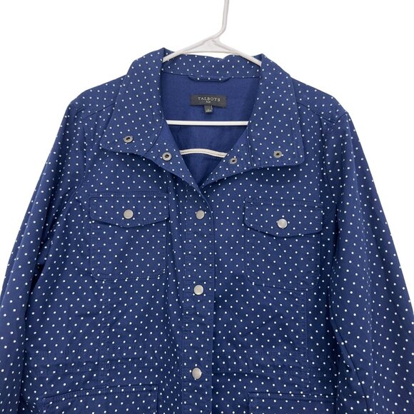 Talbots Plus Size Navy Polka Dot Versatile Jacket Women Size X Blue Cotton Blend - Picture 3 of 12